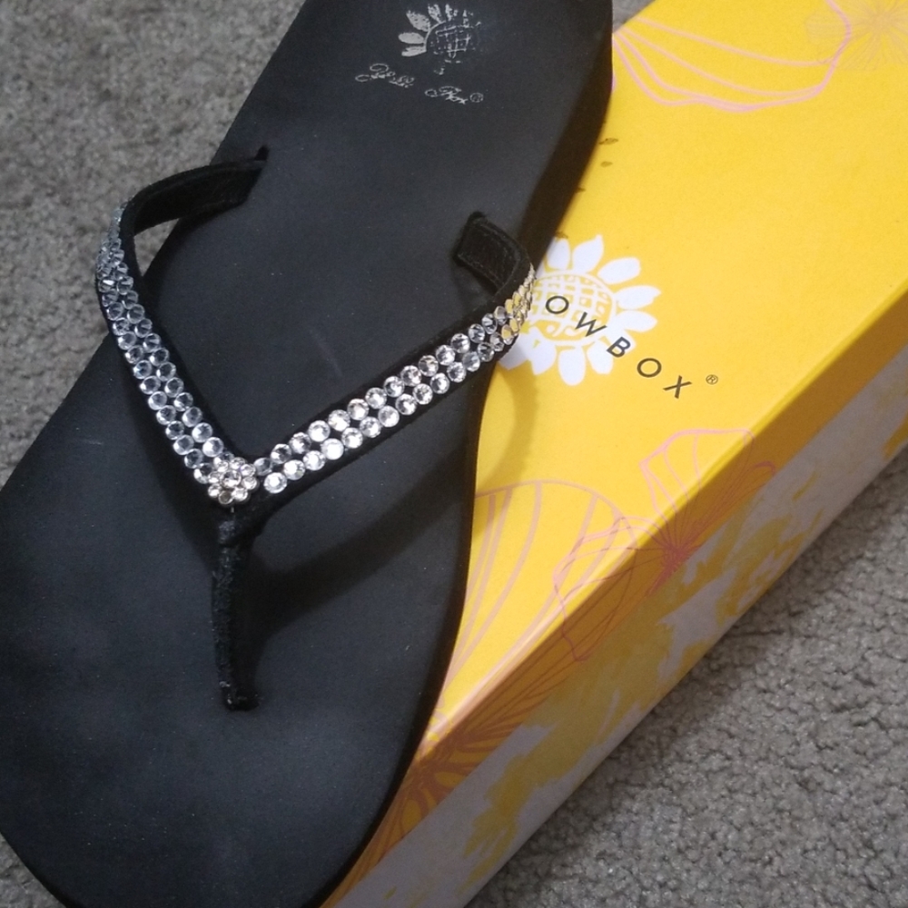 Yellow Box Black Rhinestone Flip-Flops